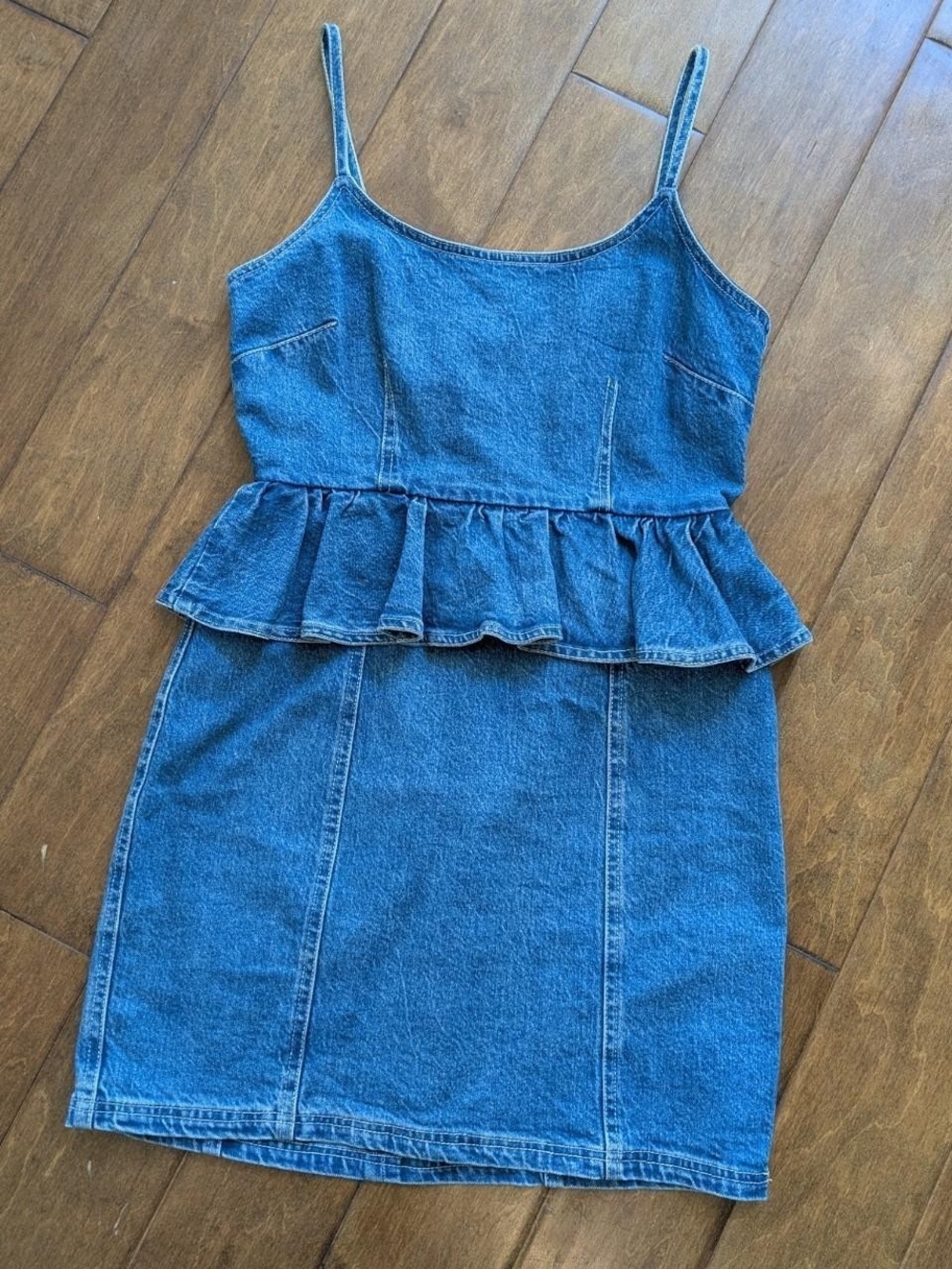 Steve Madden Denim Peplum Spaghetti Strap Dress - Blue